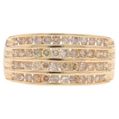 Fascia da cocktail con diamanti a grappolo in oro giallo 14k Rd .72ctw Anello a righe con incastro a canale