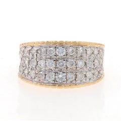 Yellow Gold Diamond Cluster Cocktail Band - 14k Round .87ctw Ring