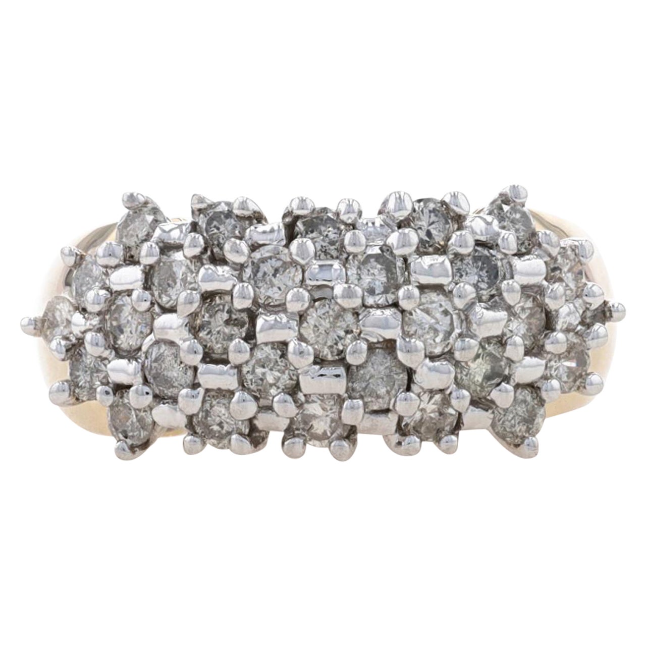 Anillo de oro amarillo de cóctel con racimo de diamantes 14k brillante redondo 1.00ctw
