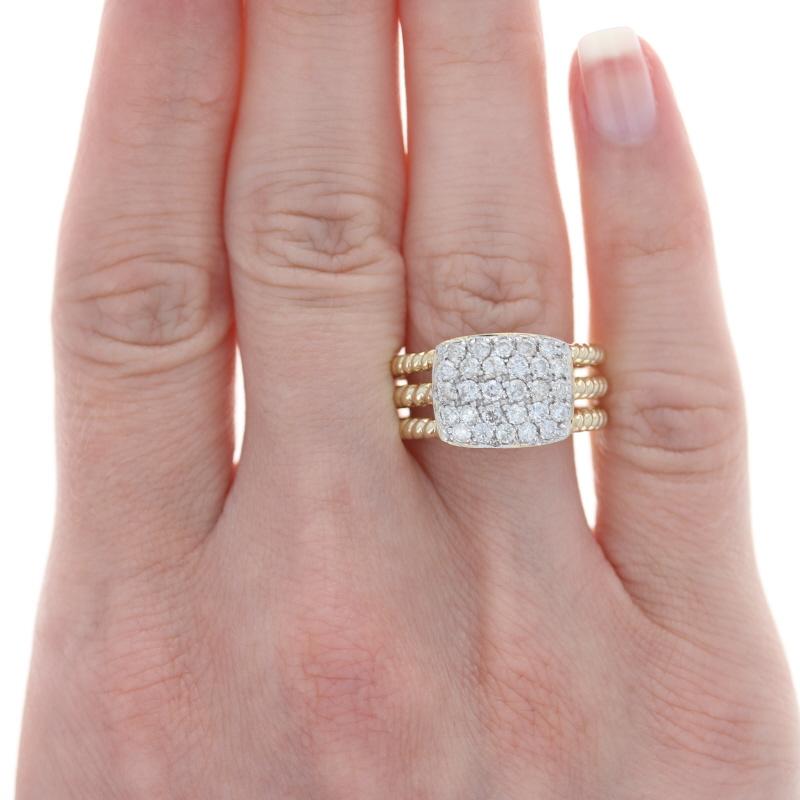 Size: 8
Sizing Fee: Down 1 size for $80 or Up 2 sizes for $100

Metal Content: 14k Yellow Gold & 14k White Gold

Stone Information
Natural Diamonds
Total Carats: 1.00ctw
Cut: Round Brilliant
Color: H - I
Clarity: I1 - I2

Style: Cluster Cocktail