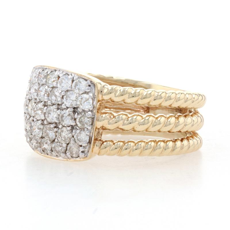 Round Cut Yellow Gold Diamond Cluster Cocktail Band 14k Round Brilliant 1.00ctw Rope Ring For Sale