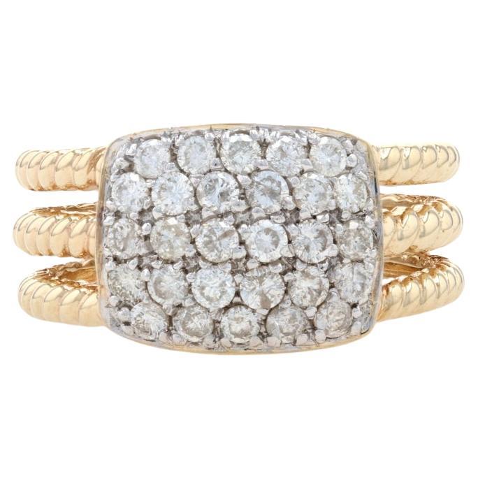 Yellow Gold Diamond Cluster Cocktail Band 14k Round Brilliant 1.00ctw Rope Ring For Sale