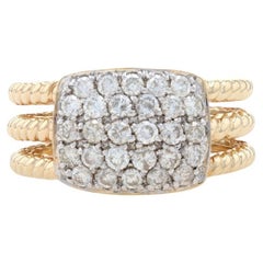 Yellow Gold Diamond Cluster Cocktail Band 14k Round Brilliant 1.00ctw Rope Ring