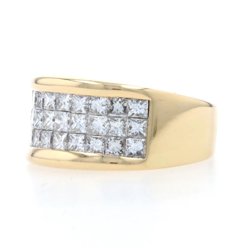 Princess Cut Yellow Gold Diamond Cluster Cocktail Band 18k Princess 2ctw Invisible Set Ring 7 For Sale