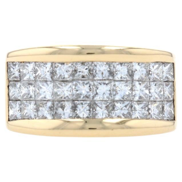 Or Jaune Diamant Cluster Cocktail Band 18k Princesse 2ctw Invisible Set Ring 7