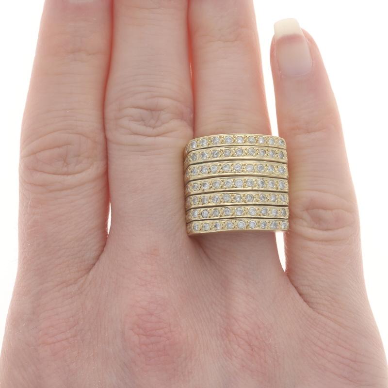 Round Cut Yellow Gold Diamond Cluster Cocktail Band - 18k Round 1.15ctw Stripes Ring For Sale