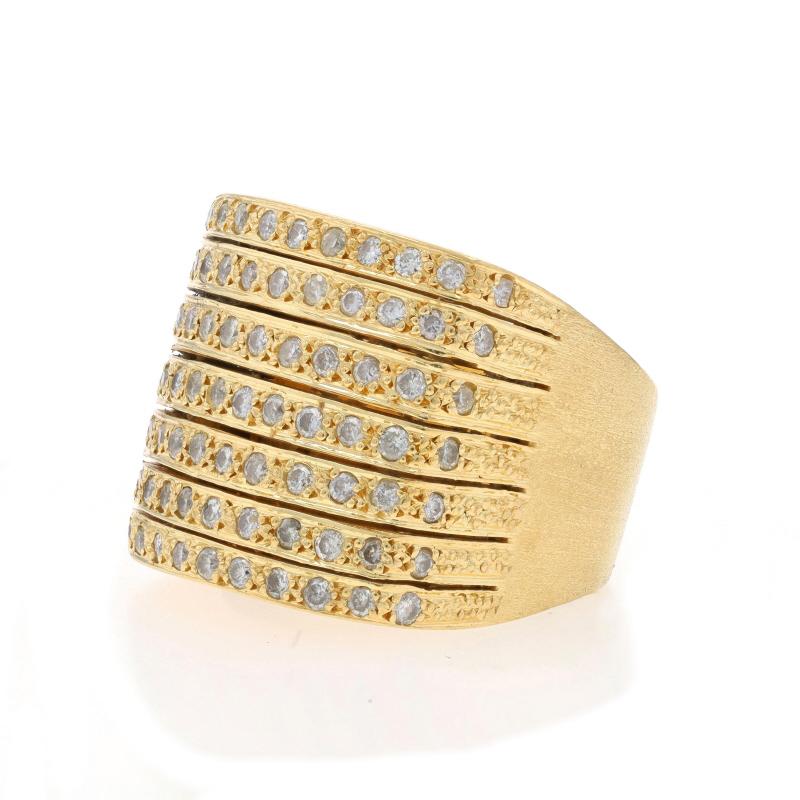 Yellow Gold Diamond Cluster Cocktail Band - 18k Round 1.15ctw Stripes Ring In Excellent Condition For Sale In Greensboro, NC