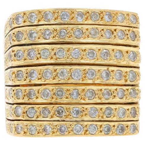 Yellow Gold Diamond Cluster Cocktail Band - 18k Round 1.15ctw Stripes Ring For Sale