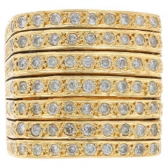 Yellow Gold Diamond Cluster Cocktail Band - 18k Round 1.15ctw Stripes Ring