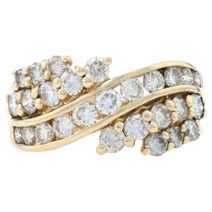 Yellow Gold Diamond Cluster Cocktail Bypass Band - 14k Round Cut 1.70ctw Ring For Sale