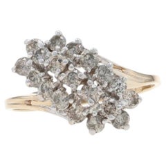 Yellow Gold Diamond Cluster Cocktail Bypass Ring 10k Rd 1.00ctw Floral Waterfall