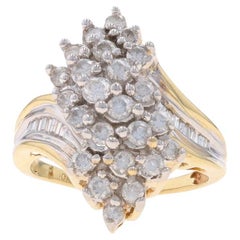 Yellow Gold Diamond Cluster Cocktail Bypass Ring 10k Rnd Bag 1.00ctw Waterfall 6