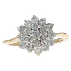 Yellow Gold Diamond Cluster Cocktail Bypass Ring - 10k Round 1.00ctw Floral