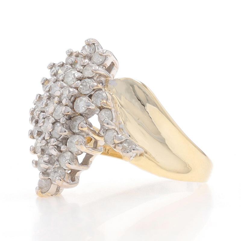 Round Cut Yellow Gold Diamond Cluster Cocktail Bypass Ring - 10k Round 1.00ctw Waterfall For Sale