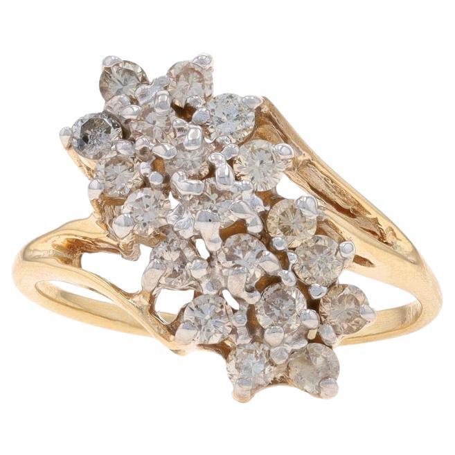 Yellow Gold Diamond Cluster Cocktail Bypass Ring - 10k Round 1.00ctw Waterfall For Sale