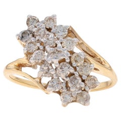 Yellow Gold Diamond Cluster Cocktail Bypass Ring - 10k Round 1.00ctw Waterfall