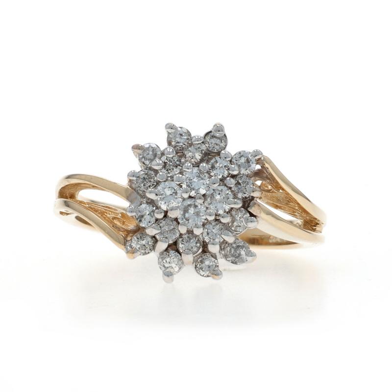 Yellow Gold Diamond Cluster Cocktail Bypass Ring - 10k Round .50ctw Floral For Sale