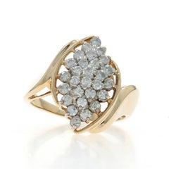 Yellow Gold Diamond Cluster Cocktail Bypass Ring - 10k Round Brilliant 1.00ctw