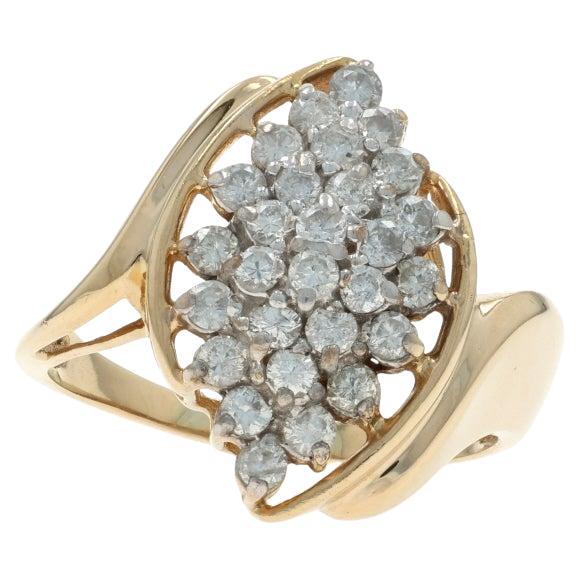 Anello bypass con cluster di diamanti in oro giallo - 10k Brilliante rotondo 1,00ctw