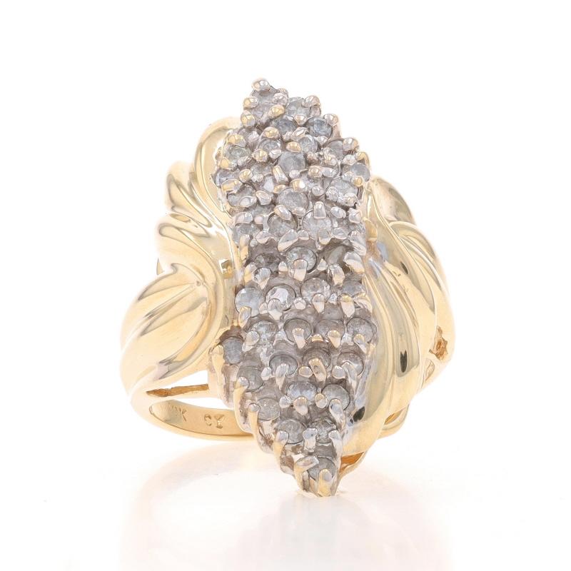 Women's Yellow Gold Diamond Cluster Cocktail Bypass Ring - 10k Round Brilliant .50ctw For Sale