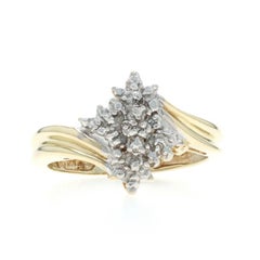 Yellow Gold Diamond Cluster Cocktail Bypass Ring 10k Round Brilliant