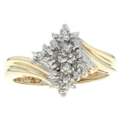Yellow Gold Diamond Cluster Cocktail Bypass Ring 10k Round Brilliant