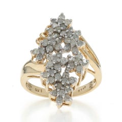 Yellow Gold Diamond Cluster Cocktail Bypass Ring - 10k Single 1.00ctw Floral