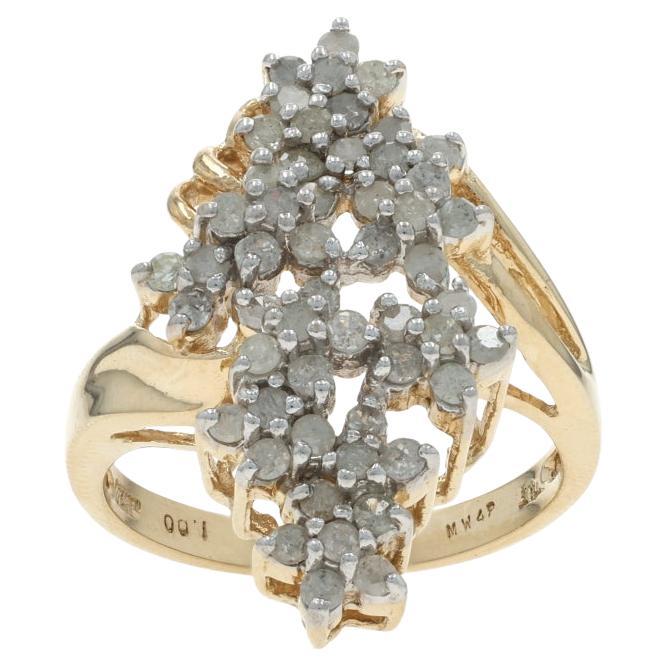 Yellow Gold Diamond Cluster Cocktail Bypass Ring - 10k Single 1.00ctw Floral
