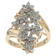 Yellow Gold Diamond Cluster Cocktail Bypass Ring - 10k Single 1.00ctw Floral