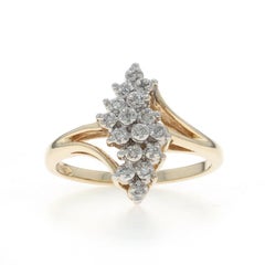 Yellow Gold Diamond Cluster Cocktail Bypass Ring - 10k Single .10ctw Waterfall