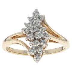 Yellow Gold Diamond Cluster Cocktail Bypass Ring - 10k Single .10ctw Waterfall