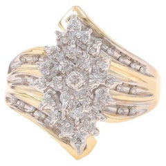 Gelbgold Diamant-Cluster-Cocktail- Bypass-Cocktailring - 10k Einzelschliff .25ctw