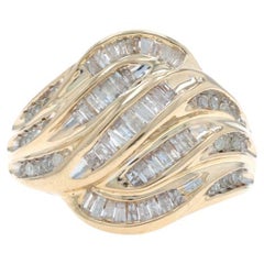 Yellow Gold Diamond Cluster Cocktail Bypass Ring 14k Baguette & Single 1.00ctw