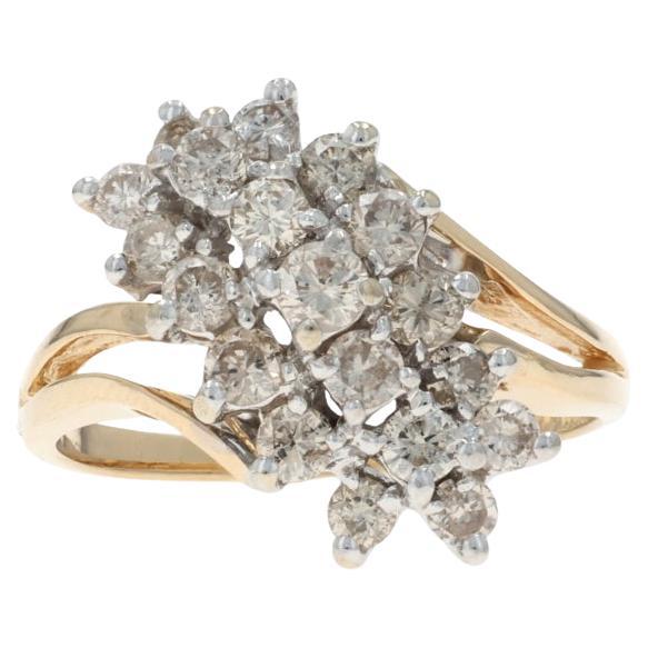 Yellow Gold Diamond Cluster Cocktail Bypass Ring 14k Rd 1.00ctw Floral Waterfall