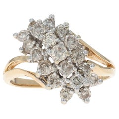 Yellow Gold Diamond Cluster Cocktail Bypass Ring 14k Rd 1.00ctw Floral Waterfall Yellow Gold Diamond Cluster Cocktail Bypass Ring 14k Rd 1.00ctw Floral Waterfall