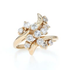 Yellow Gold Diamond Cluster Cocktail Bypass Ring - 14k Rd .65ctw Floral Ribbon