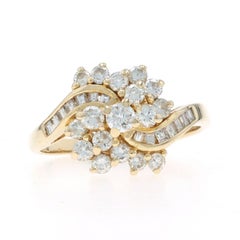 Yellow Gold Diamond Cluster Cocktail Bypass Ring -14k Rd Baguette 1.00ctw Floral