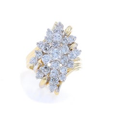 Gelbgold Diamant-Cluster-Cocktail- Bypass-Cocktailring - 14k Rnd 2,00ctw florales Sprühmittel