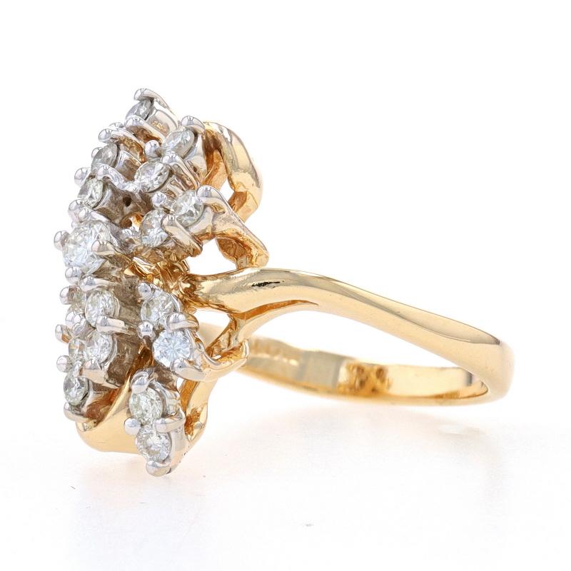 Round Cut Yellow Gold Diamond Cluster Cocktail Bypass Ring 14k Rnd 3/4ctw Floral Waterfall For Sale