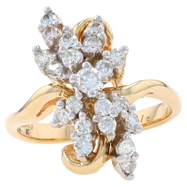 Yellow Gold Diamond Cluster Cocktail Bypass Ring 14k Rnd 3/4ctw Floral Waterfall For Sale