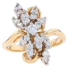 Bague bypass en or jaune avec diamant en forme de grappe et de cocktail 14k Rnd 3/4ctw Floral Waterfall