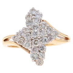 Gelbgold Diamant-Cluster-Cocktail- Bypass-Cocktailring -14k rund 1,00ctw Blumenkreuz