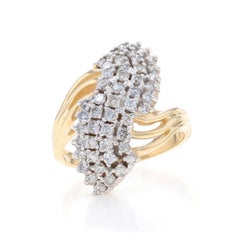Yellow Gold Diamond Cluster Cocktail Bypass Ring - 14k Round 1.00ctw Waterfall