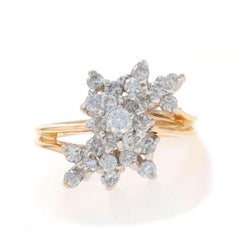 Yellow Gold Diamond Cluster Cocktail Bypass Ring - 14k Round 1.00ctw Waterfall