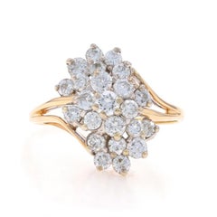 Yellow Gold Diamond Cluster Cocktail Bypass Ring - 14k Round 1.00ctw Waterfall