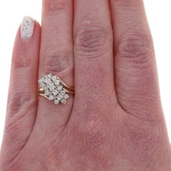 Yellow Gold Diamond Cluster Cocktail Bypass Ring - 14k Round 1.00ctw Waterfall