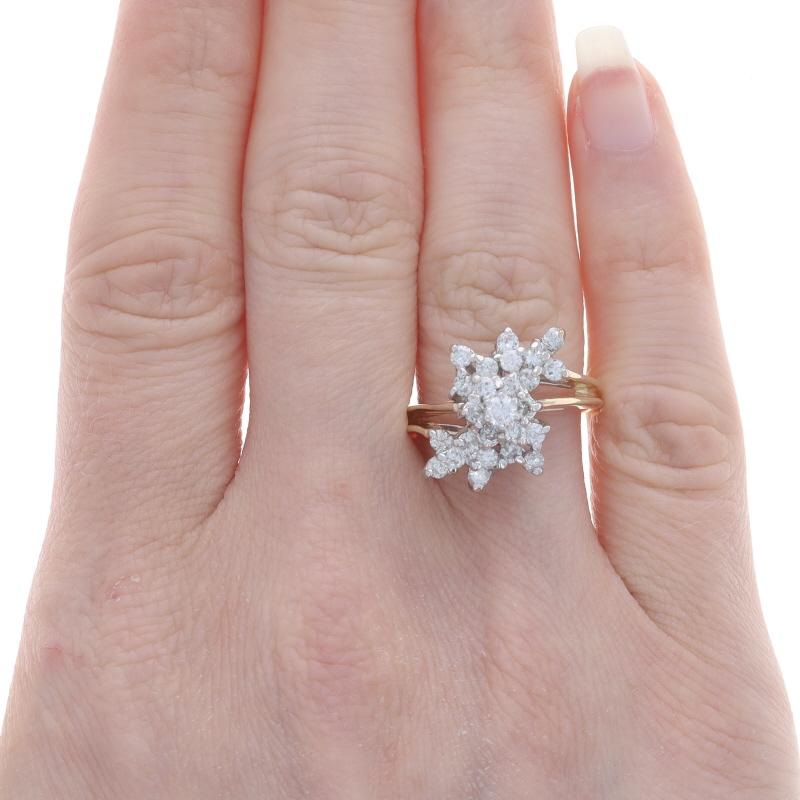 Taille ronde Bague bypass en or jaune avec grappe de diamants - 14k Round 1.00ctw Waterfall en vente
