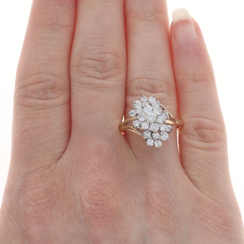 Taille ronde Bague bypass en or jaune avec grappe de diamants - 14k Round 1.00ctw Waterfall en vente