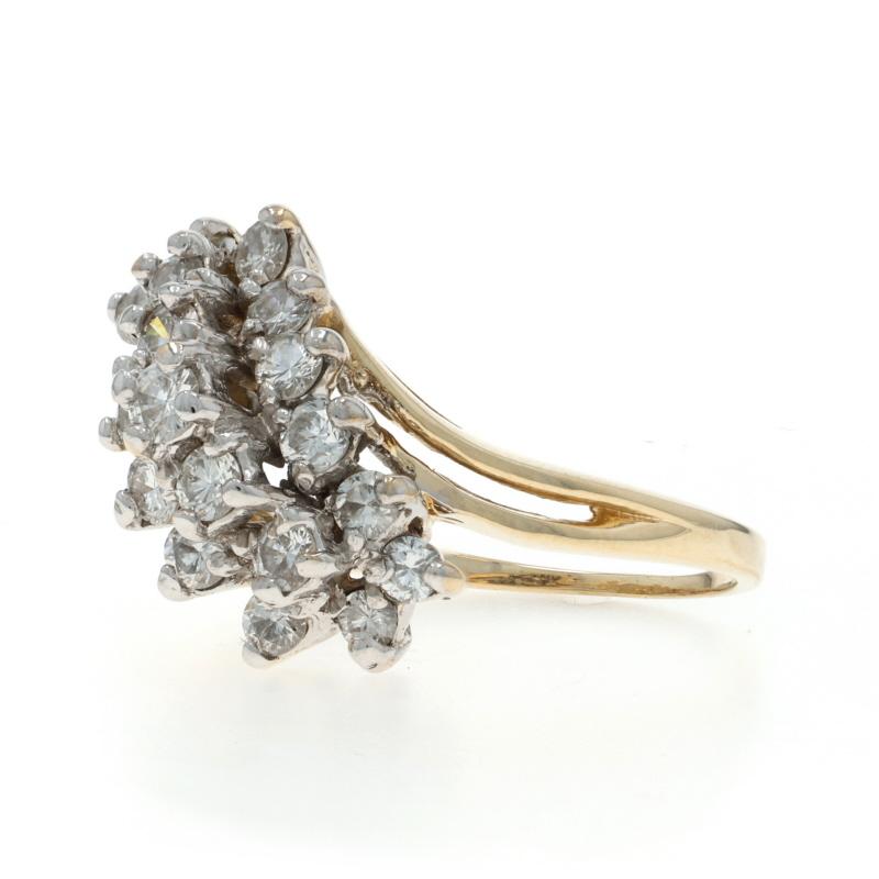 Round Cut Yellow Gold Diamond Cluster Cocktail Bypass Ring - 14k Round 1.00ctw Waterfall For Sale