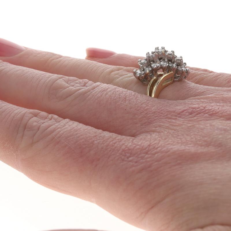 Yellow Gold Diamond Cluster Cocktail Bypass Ring - 14k Round 1.00ctw Waterfall In Excellent Condition For Sale In Greensboro, NC